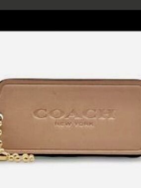 Coach Tan Leather Luggage Tag with Gold Ball Chain